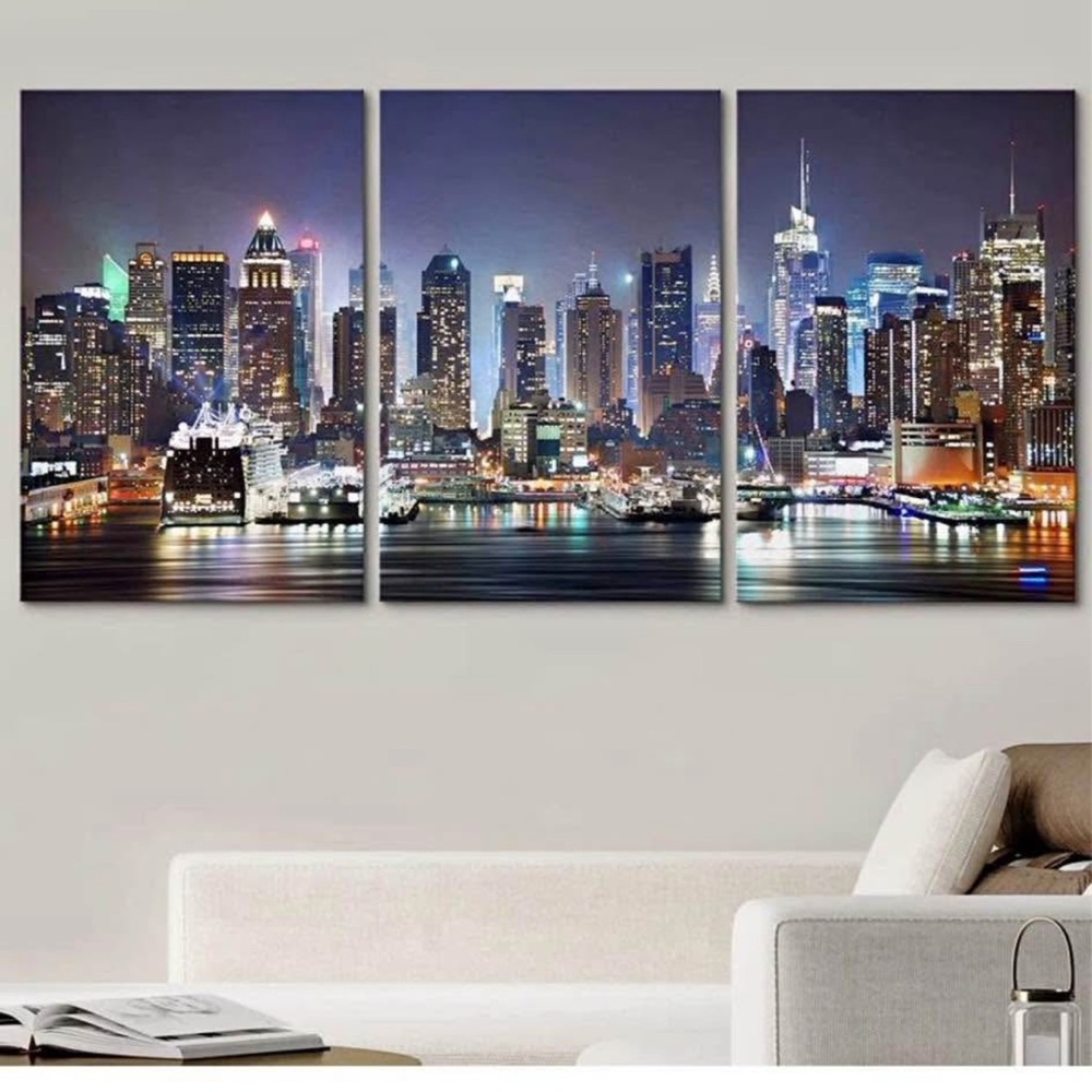 Cityscape Canvas Wall Art - Blue and Black